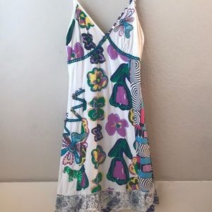 Multi-color dress w/ lace trim